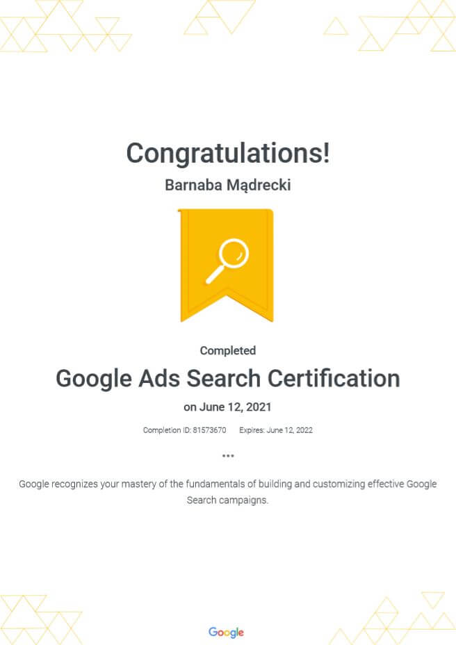 Barnaba Mądrecki: Google ads search