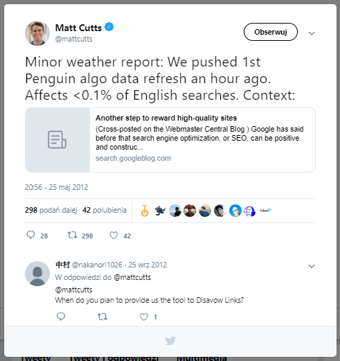 Pozycjonowanie WWW: Algorytm Pingwin Matt Cutts
