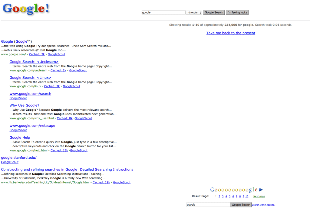 SERP Search Engine Result Page 1998